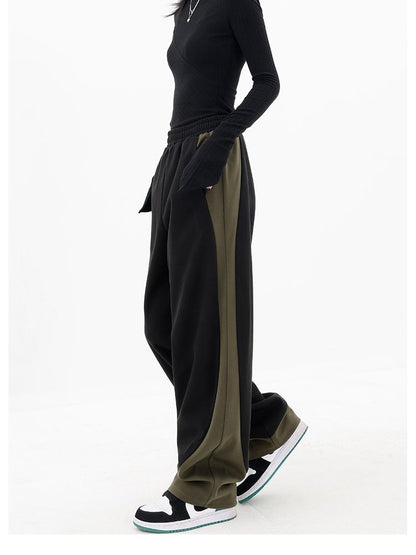 Spring Retro Loose Contrasting Trousers Joggers Baggy Wide Leg Sweatpants High Waisted Sporty Y2k Pants Clothes