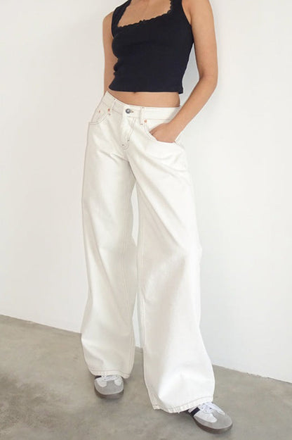 Low Rise Washed Straight Jeans