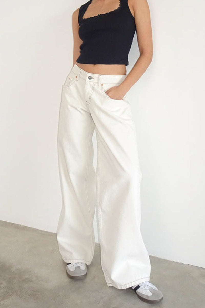 Low Rise Washed Straight Jeans