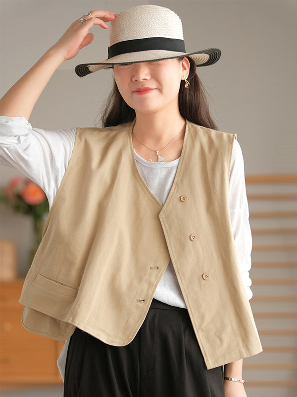 Asymmetric Color Buttoned Vest Top