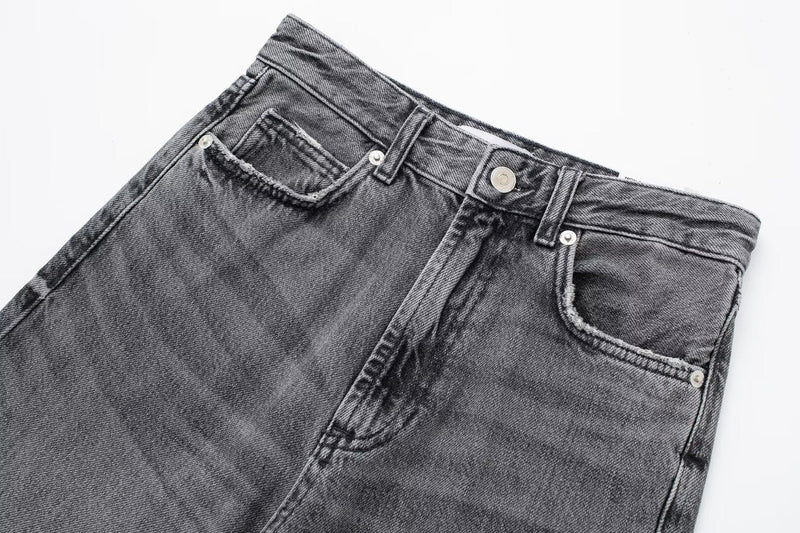 Fall Clothing Wide Leg Mid Waist Long Jeans – High Waisted Denim Pants