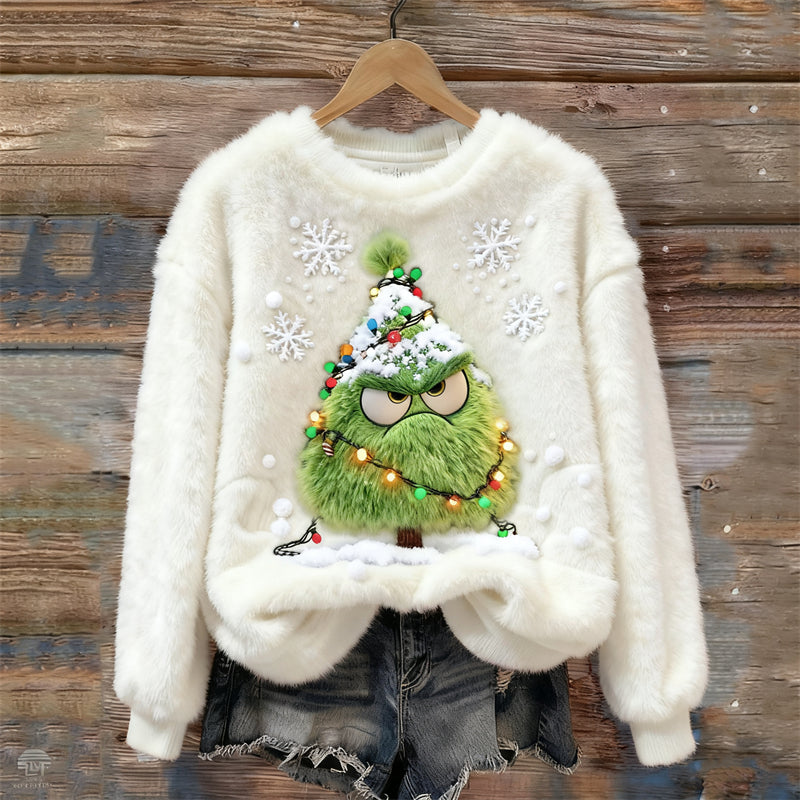 Funny Angry Christmas Tree Cozy Plush Sweatshirt