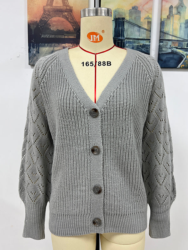 Long Sleeves Loose Color V-neck Cardigan Tops