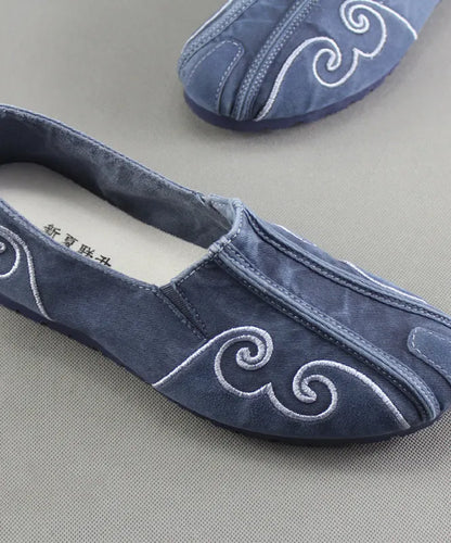 Grey Flat Feet Shoes for Cotton Fabric Stylish Embroidered Flats