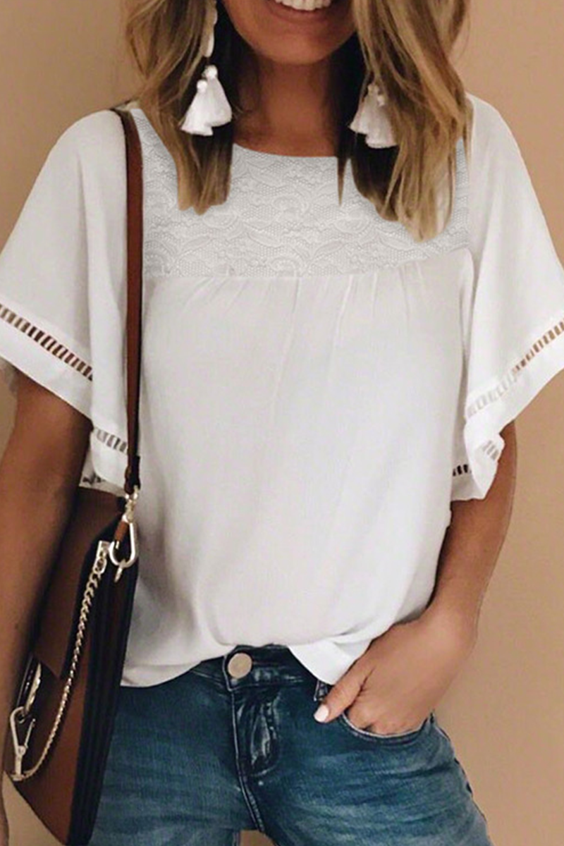 Lace Patchwork O Neck T-shirts