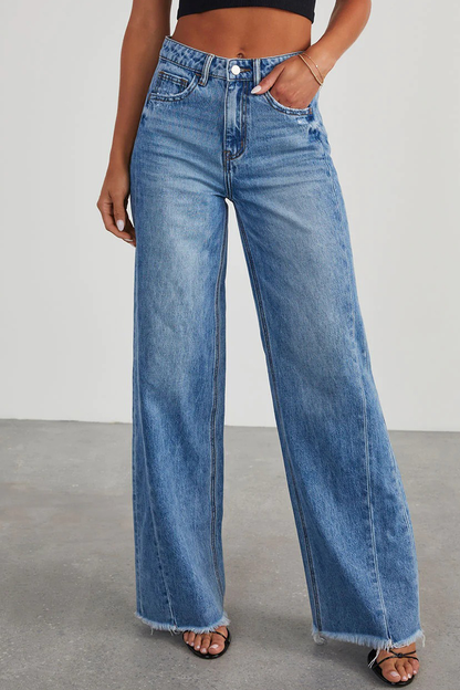 Street Pocket High Waist Loose Denim Jeans