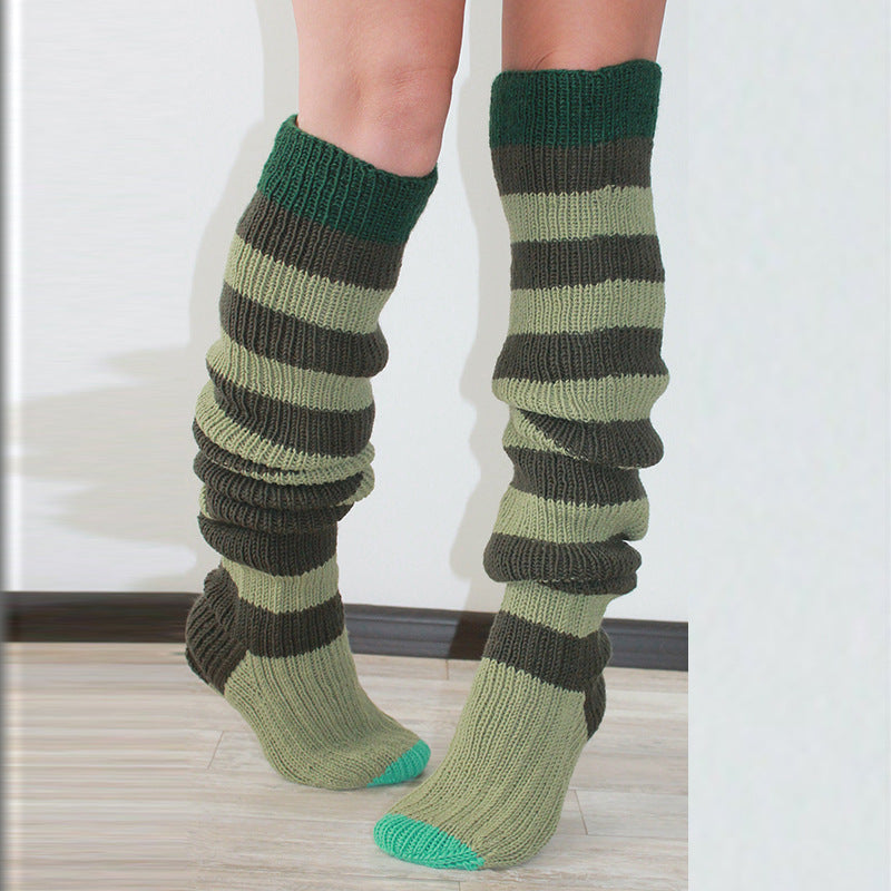 Striped Over The Knee Knitted Pile Socks elevenforest