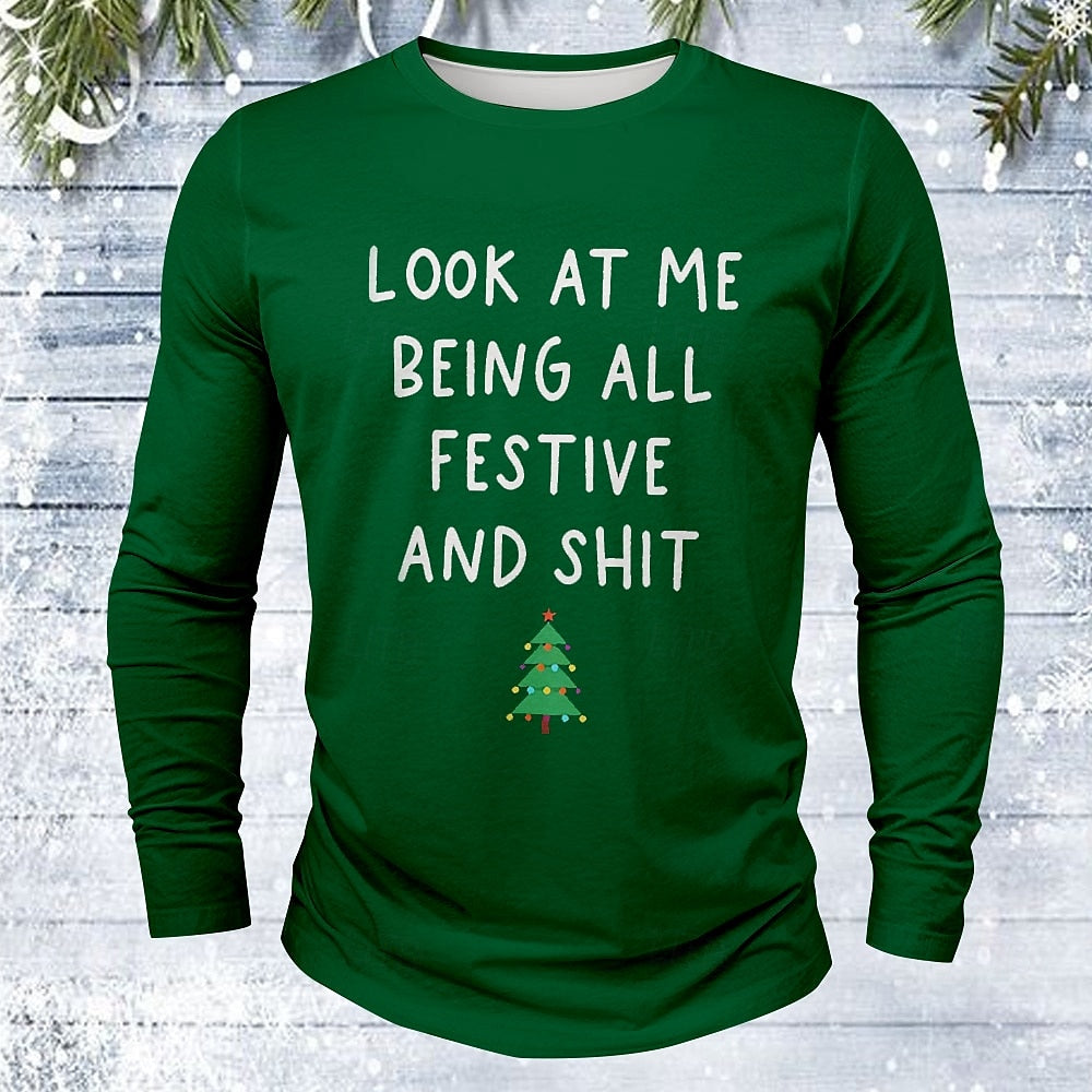Comstylish Men's Christmas Print Crew Neck Long Sleeve Casual T-shirt
