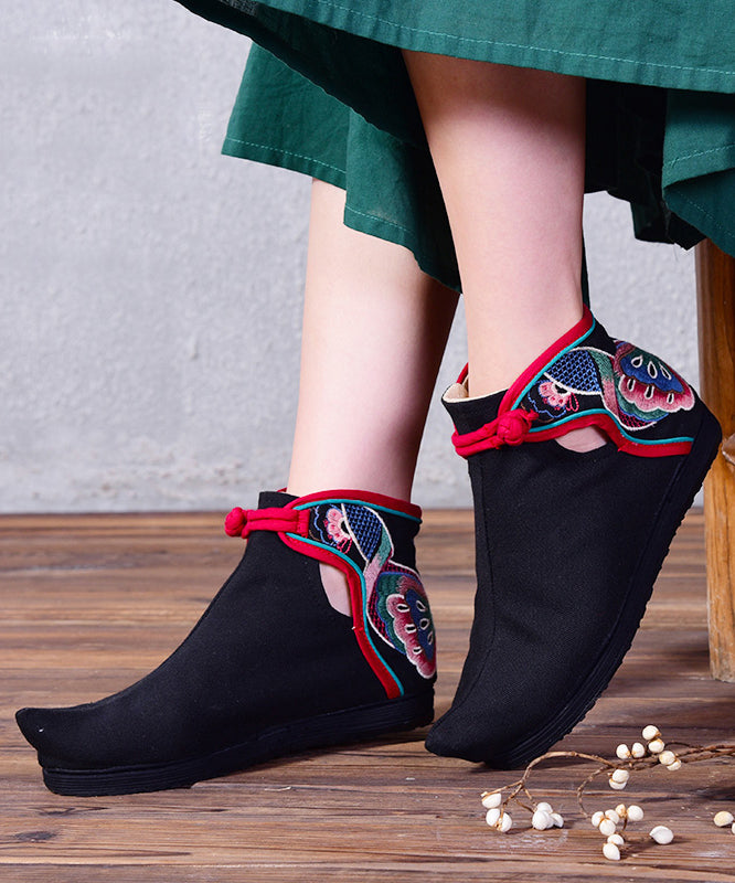 Retro Buckle Strap Flat Shoes Pink Cotton Fabric Embroidered Splicing Flats