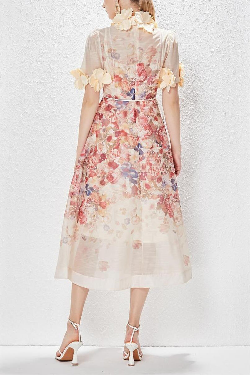 Round Neck Lace Up Short Sleeve Midi Dress