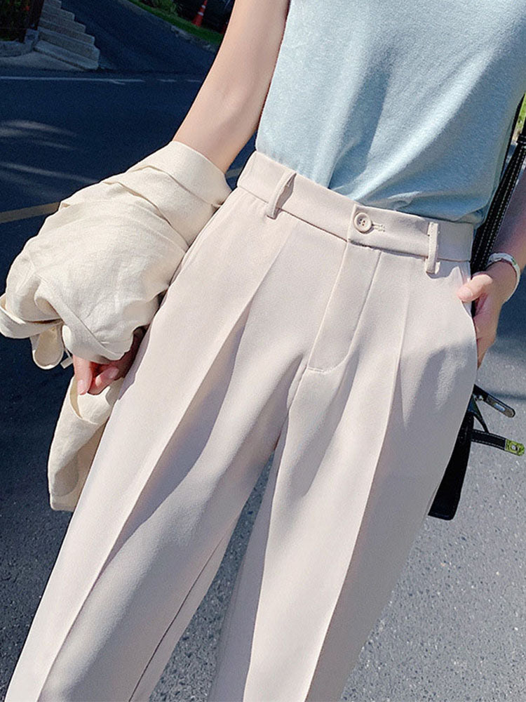 Suit Pants Woman High Waist Pants Office Lady Harem Pants Trousers Black Beige Korean Capris