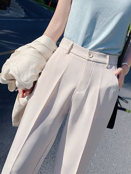 Suit Pants Woman High Waist Pants Office Lady Harem Pants Trousers Black Beige Korean Capris