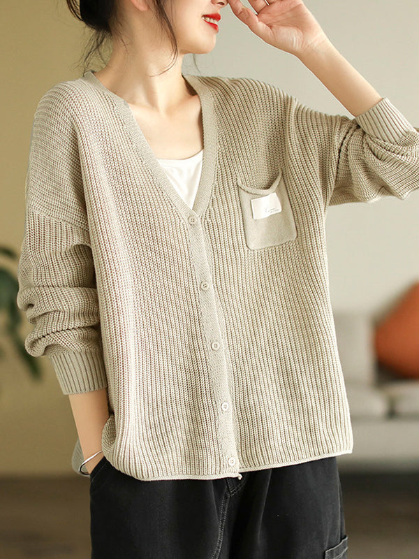 6 Colors Urban Split-joint Color V-neck Cardigan Top
