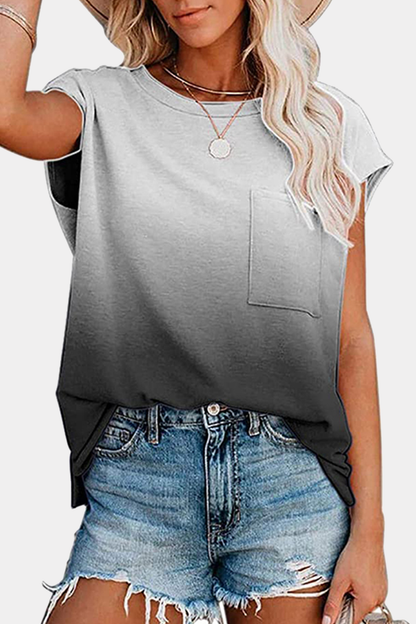 Street Gradual Change Pocket O Neck T-shirts(6 Colors)