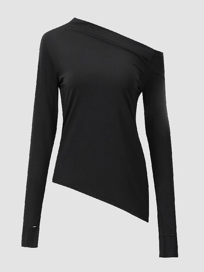 Stylish Color One-shoulder Long Sleeves T-shirt Top