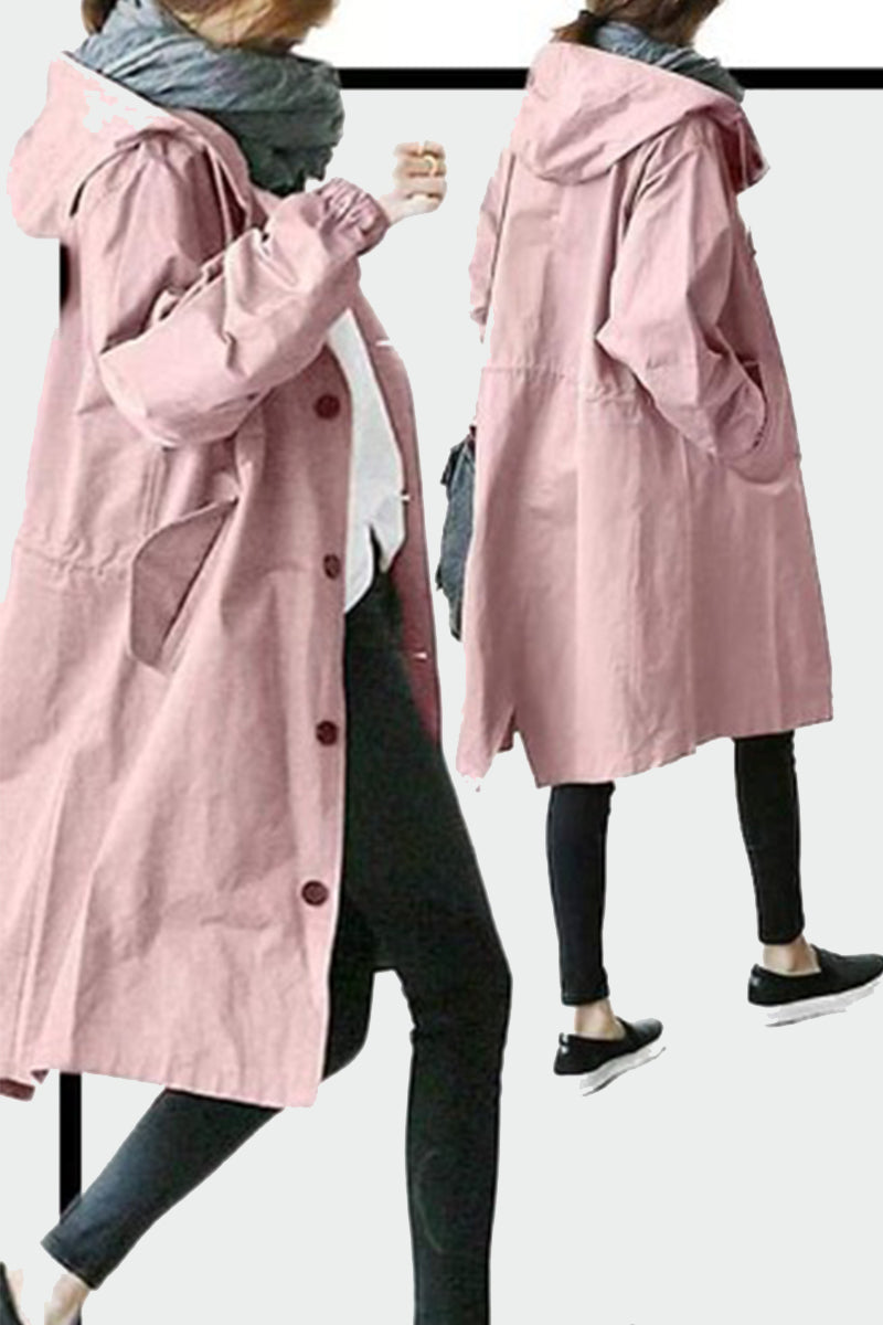 British Style Pocket Buttons Hooded Collar Outerwear