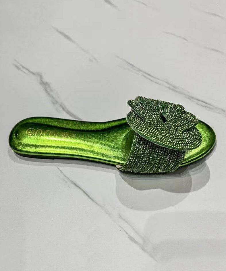 Summer Boutique Green Slide Sandals Zircon Kj073
