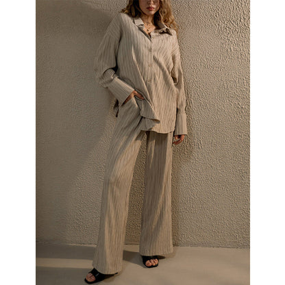 Autumn Winter Popular Pleated Shirt-style Wide-leg Pants Suit