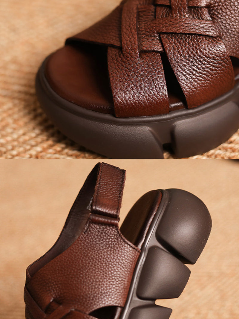 Summer Leather Spliced Platform Sandals Bn1001