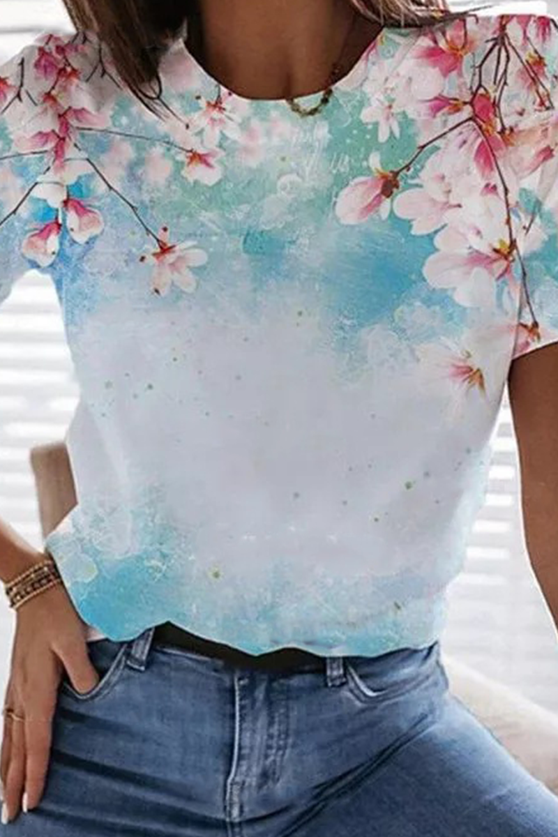 Street Print Basic O Neck T-shirts