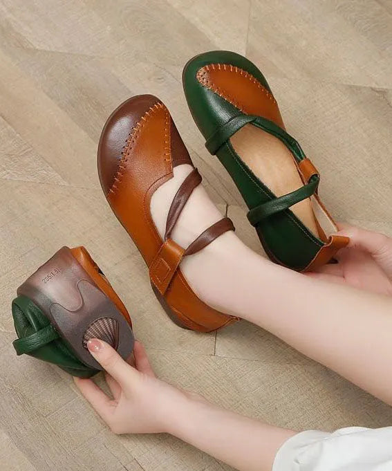 Handmade Splicing Green Flat Shoes for Lace Up Flats