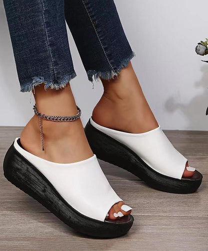 White Simple Style Wedge Slide Sandals Peep Toe Ap1030