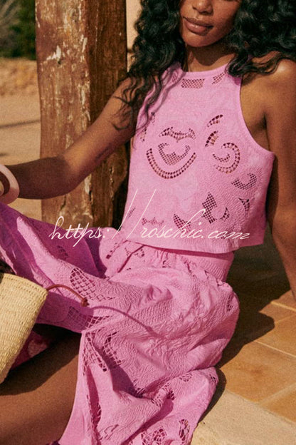 Look Cutout Embroidery Lace Crop Tank Top