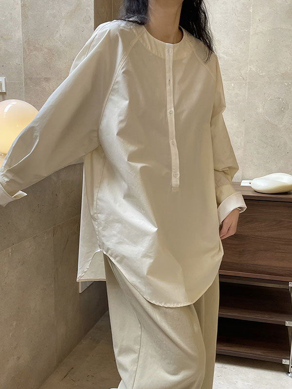 Urban Long Sleeves Loose Contrast Color Round-neck Blouses&shirts Tops