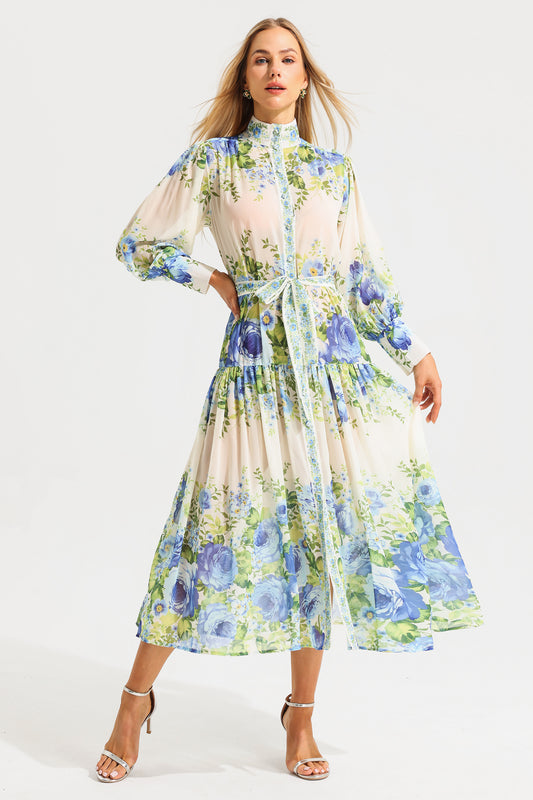High Neck Long Sleeve Maxi Dress