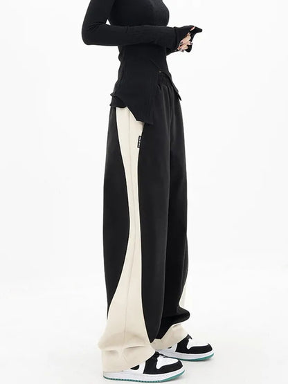 Spring Retro Loose Contrasting Trousers Joggers Baggy Wide Leg Sweatpants High Waisted Sporty Y2k Pants Clothes