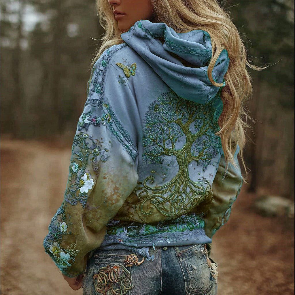 Women's Vintage Viking Tree Of Life Art Gradient Comfort Hoodie artswardrobe