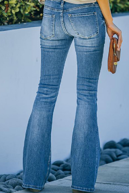 Buttons Basic Boot Cut Mid Waist Bottoms