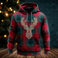 Comstylish Christmas Elk Plaid Art Men's Knit Hooded Sweatshirt