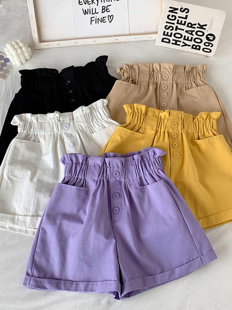 Summer High Waist Shorts Wide Leg Loose Cotton Short Pants With Belt Korean Sweet