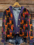 Colorful Halloween Cat Pattern Women's Cardigan artswardrobe