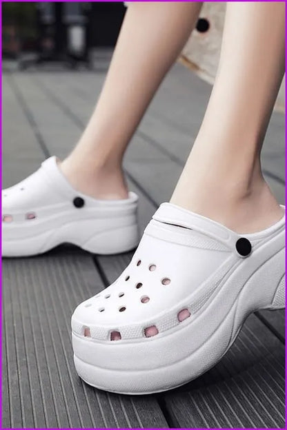Summer High Heel Hole Slippers Outdoor Beach Sandals F1987