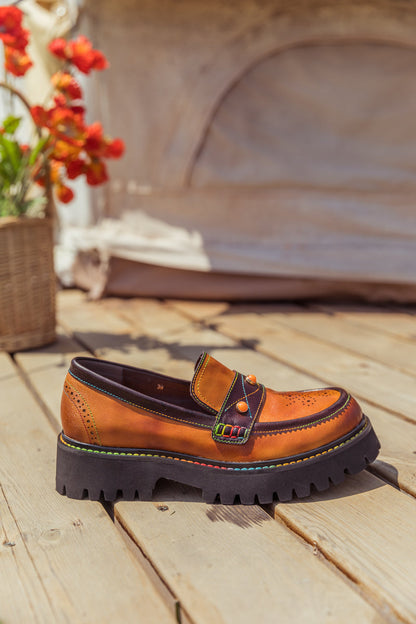 Soffia | Genuine Leather Harvest Orange Platform Loafer