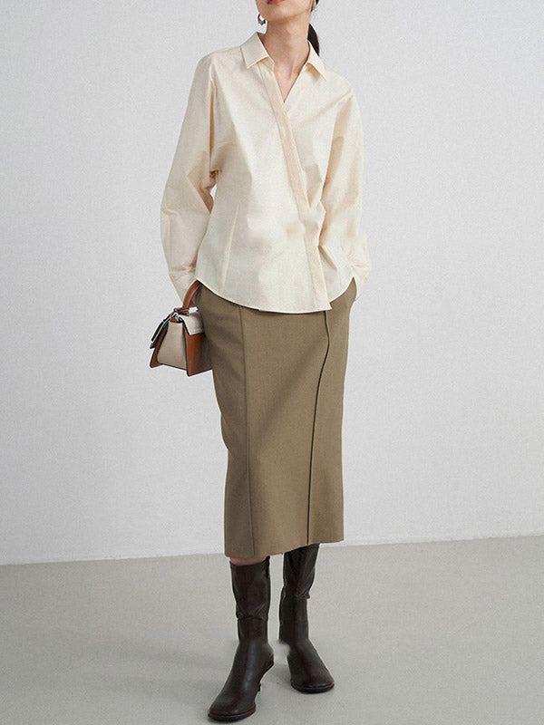 Loose Buttoned Color Long Sleeves Lapel Blouses&shirts Tops + Skirts Bottom + Notched Collar Blazer Outerwear Three Pieces Set