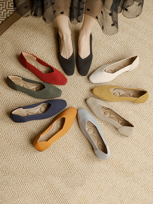 Color Square-toe Flats Shoes