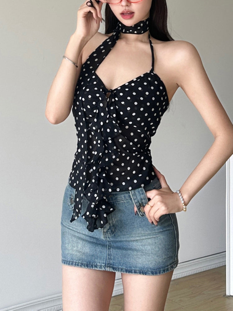 Taruxy Lace Up Drape See Through Crop Tops Print Slim Bandage Tank Top Hot Beach Backless Shirts