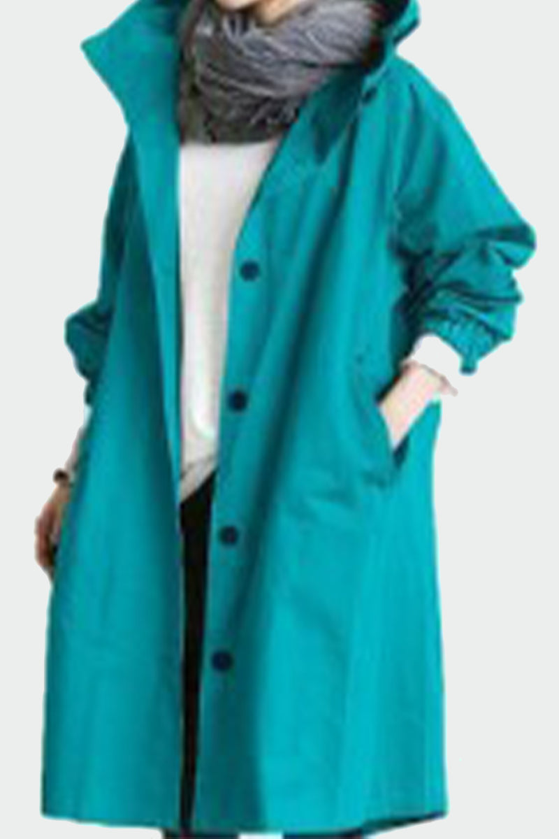 British Style Pocket Buttons Hooded Collar Outerwear