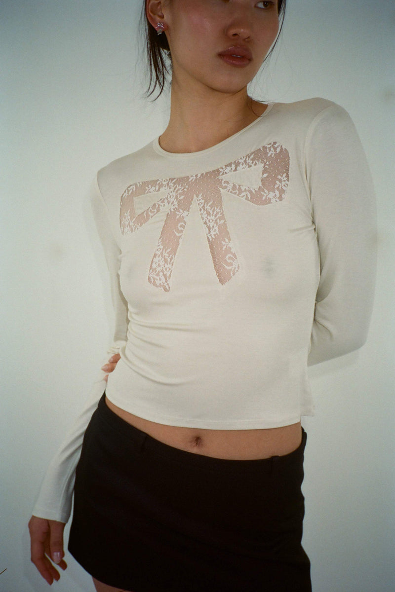 Knit Lace Bow Round Collar Top