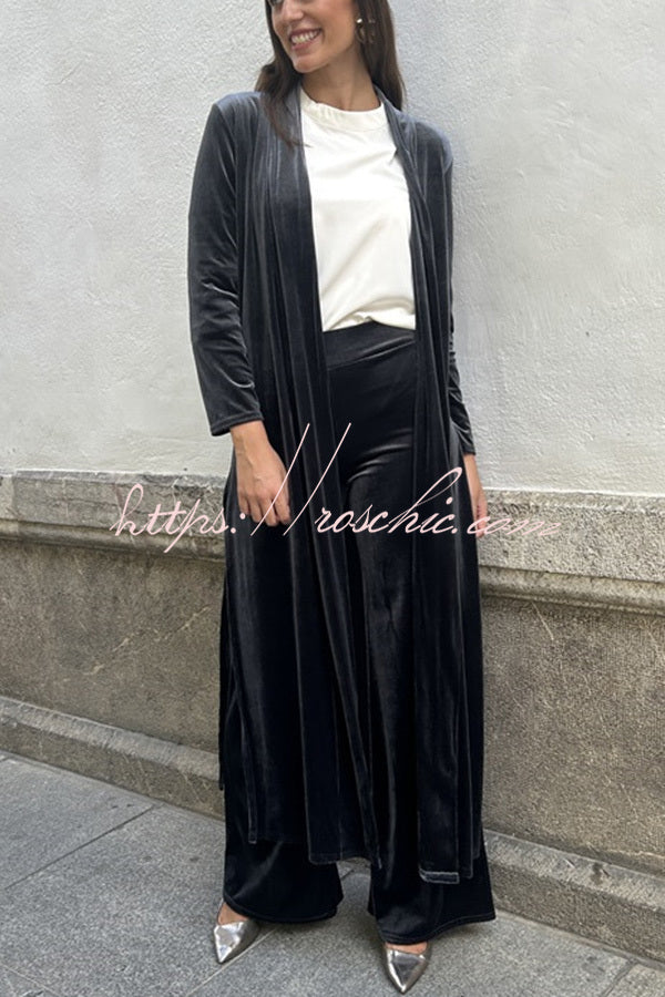 Rooice Velvet Patchwork Long Sleeved Coat