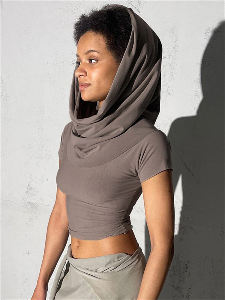 Tossy Hoodie Slim Short Sleeve Crop Top Female Patchwork Cropped Pullover Y2k Tank Top