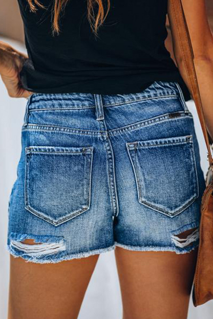 Ripped Mid Waist Skinny Denim Shorts