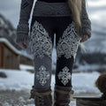 Women's Viking Cross Celtic Knot Contrast Color Design Jacquard Art Cozy Leggings artswardrobe