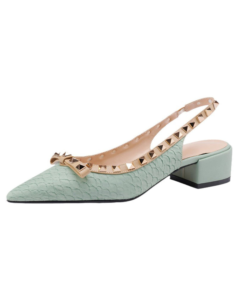 Rivet Splicing Chunky Sandals Beige Pointed Toe Oi016