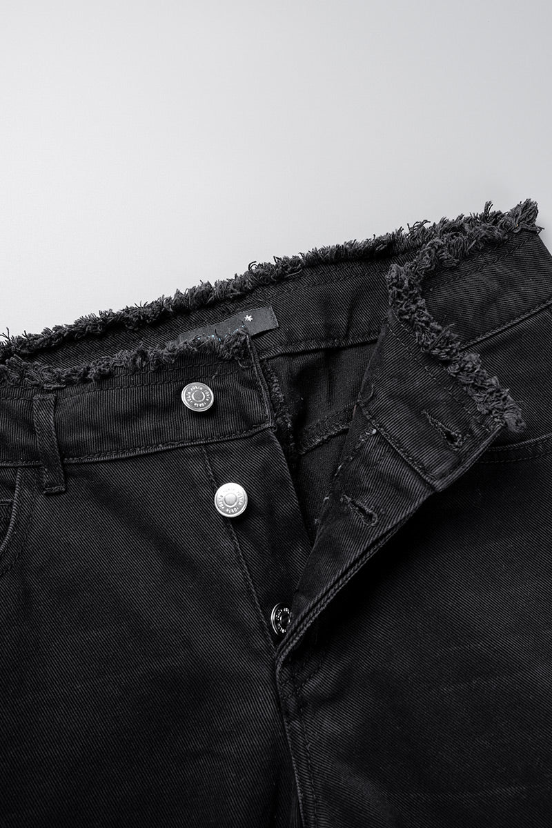 Ripped Patchwork Mid Waist Regular Denim Jeans (subject to the Actual Object)(5 Colors)