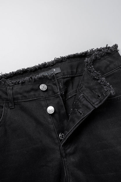 Ripped Patchwork Mid Waist Regular Denim Jeans (subject to the Actual Object)(5 Colors)