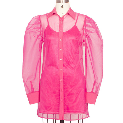 Spring Summer Clothing Puff Sleeve Top Long Sleeve Organza Cardigan Dress Suit